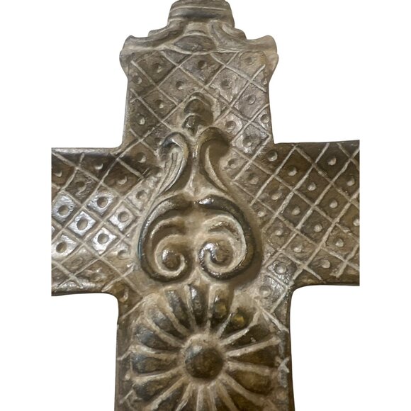 Elements Decorative Resin Cross Wall Hanging Carved Ready to Hand 10.5" x 7" - Picture 2 of 5